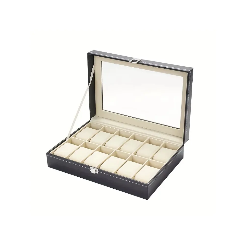 12-Slot-Watch-Organizer-with-Lock-Removable-Pillows-Synthetic-Leather-Storage-Case-for-Men-Travel-Gifts-4