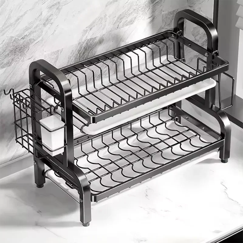 2025-New-2-Tier-Stainless-Steel-Kitchen-Countertop-Dish-Drainer-with-Utensil-Holder-Compact-Rustproof-Storage-2