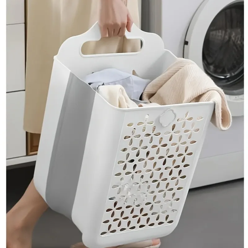 Foldable-Laundry-Basket-Modern-Plastic-Ventilated-Wall-Mounted-Storage-No-Drilling-Space-Saving-Collapsible-Organizer-2